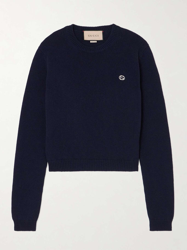 Cropped embroidered wool and cashmere-blend sweater