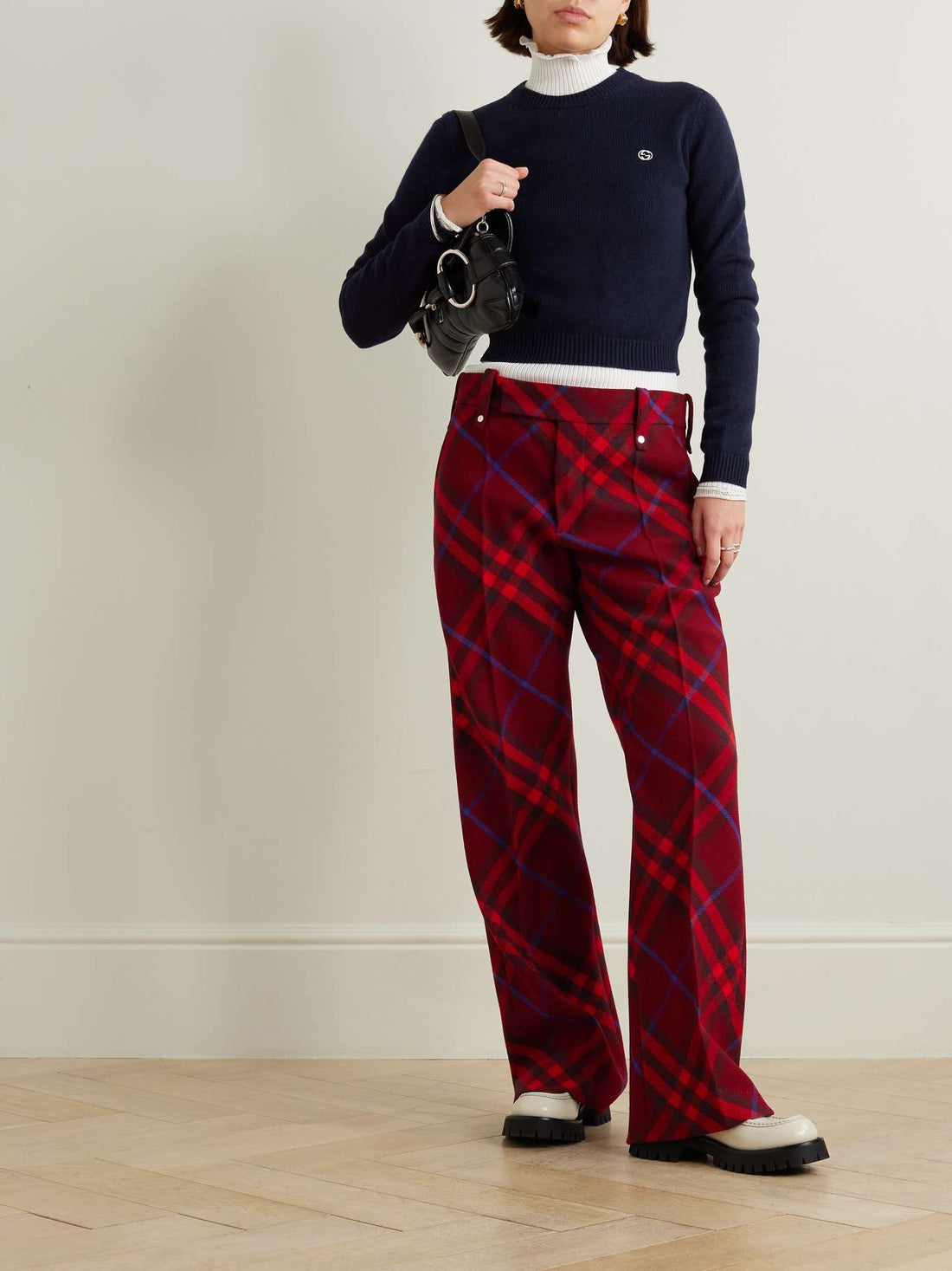 Cropped embroidered wool and cashmere-blend sweater