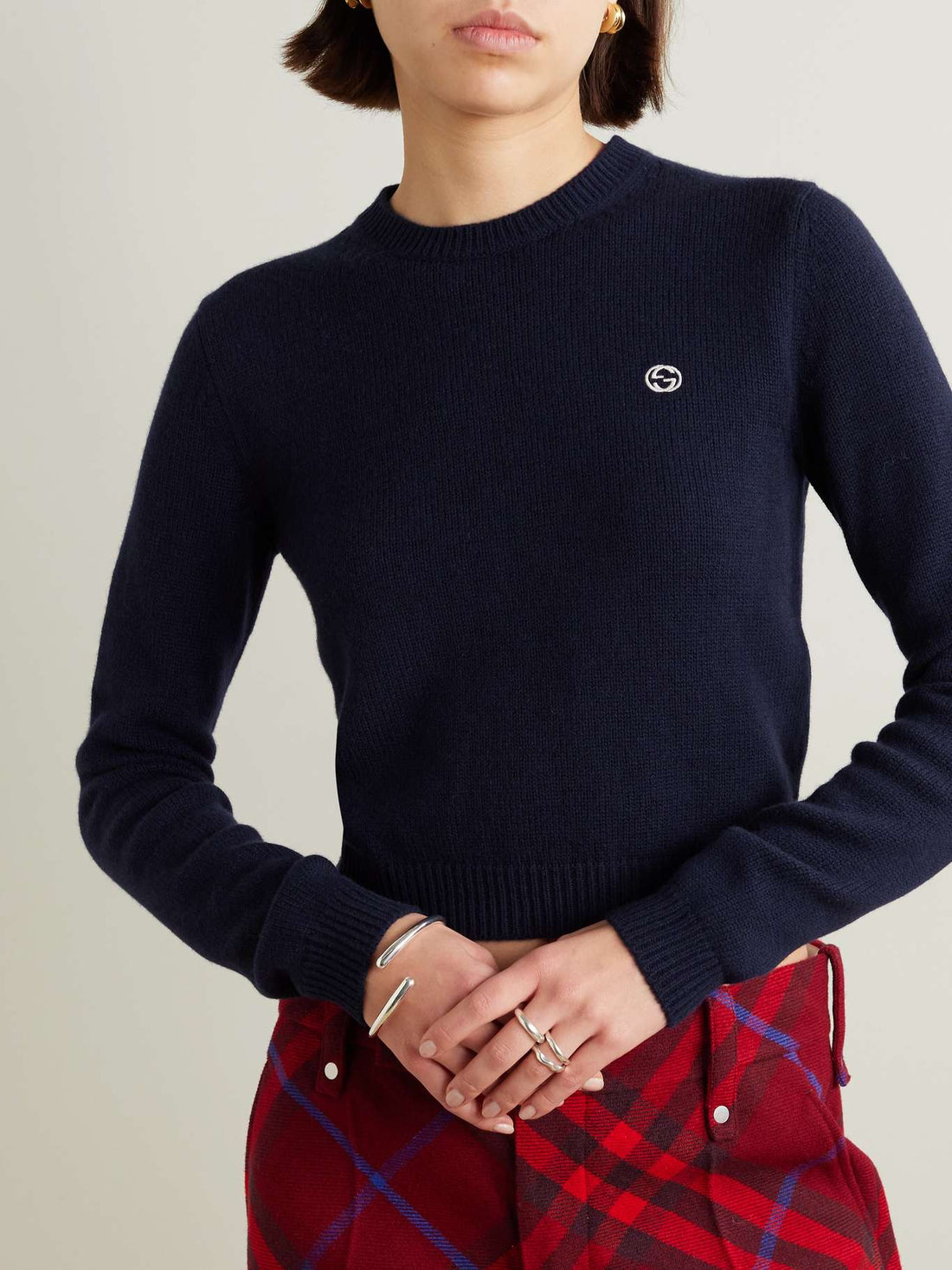 Cropped embroidered wool and cashmere-blend sweater