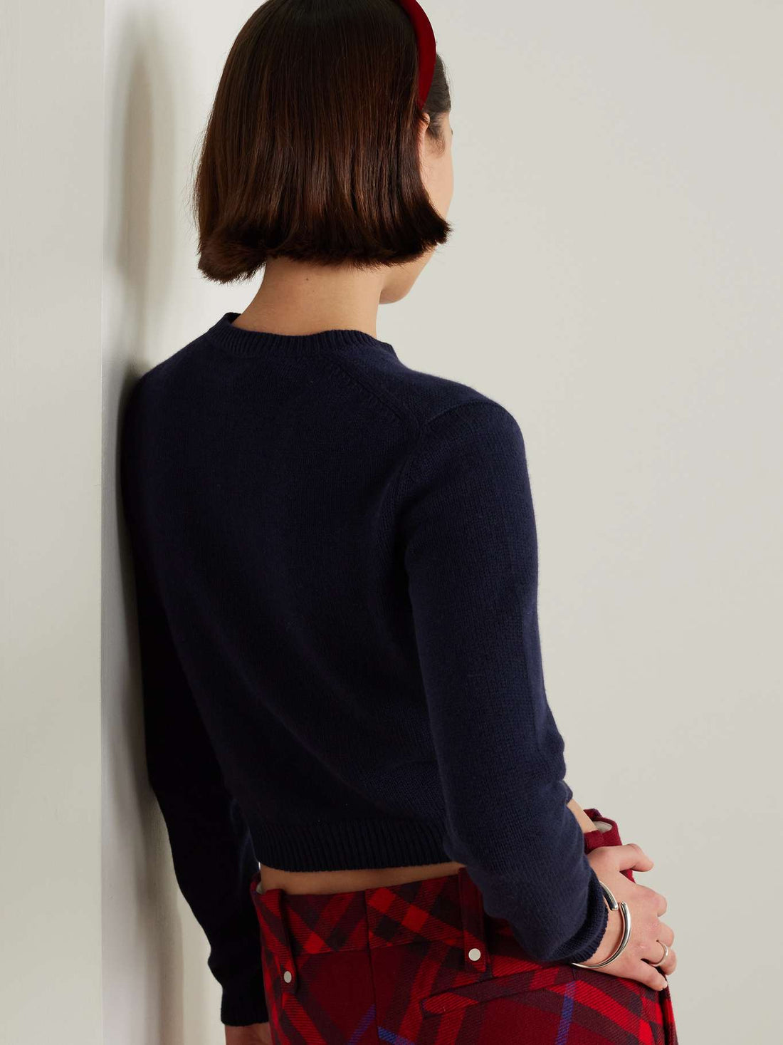 Cropped embroidered wool and cashmere-blend sweater